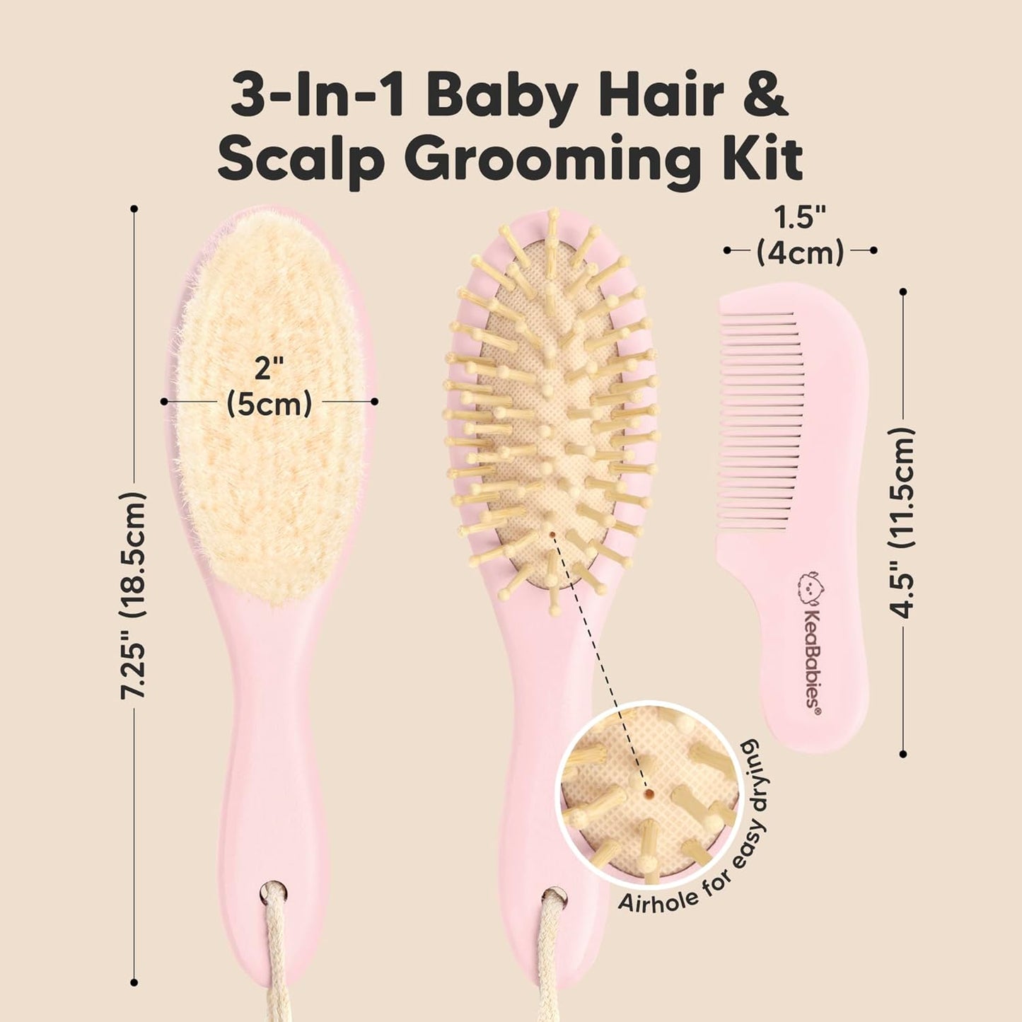 Baby Hair Brush and Baby Comb Set - Baby Brush Set for Newborns, Toddler Hair Brush, Wooden Baby Hair Brushes & Combs, Goat Hair Brush, Infant Hair Brush, Cradle Cap Brush (Oval, Walnut)