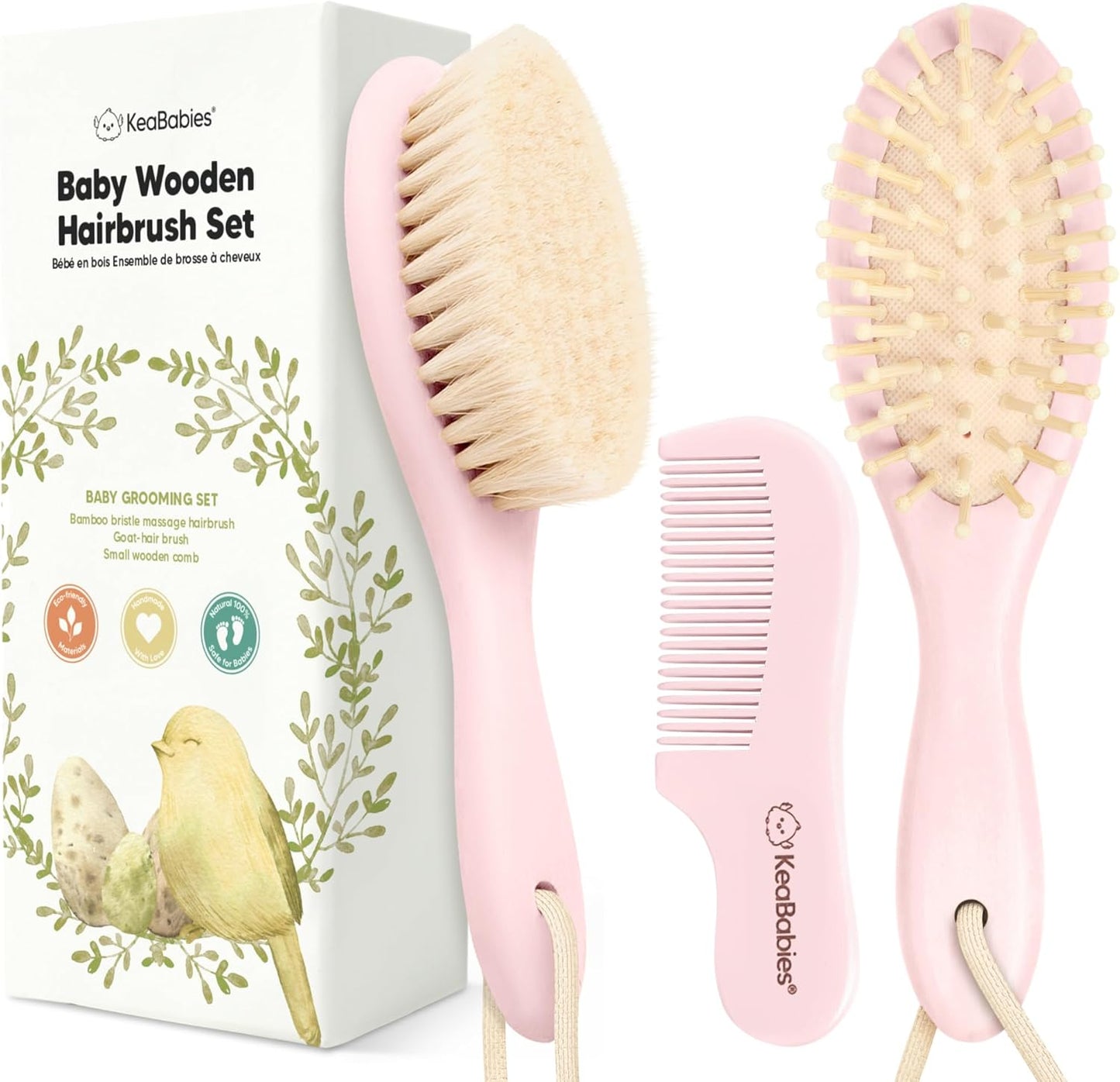 Baby Hair Brush and Baby Comb Set - Baby Brush Set for Newborns, Toddler Hair Brush, Wooden Baby Hair Brushes & Combs, Goat Hair Brush, Infant Hair Brush, Cradle Cap Brush (Oval, Walnut)