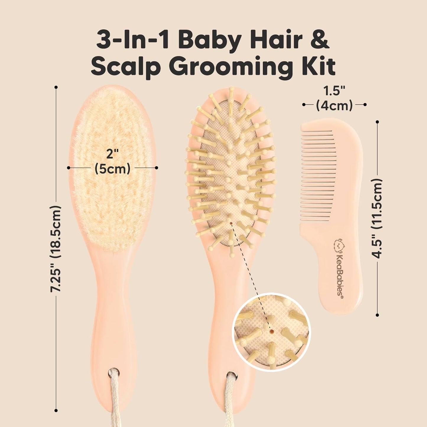 Baby Hair Brush and Baby Comb Set - Baby Brush Set for Newborns, Toddler Hair Brush, Wooden Baby Hair Brushes & Combs, Goat Hair Brush, Infant Hair Brush, Cradle Cap Brush (Oval, Walnut)