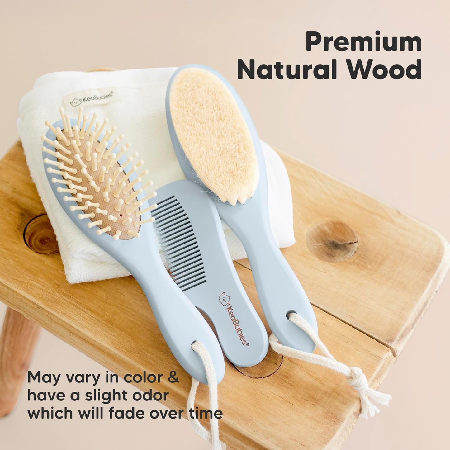 Baby Hair Brush and Baby Comb Set - Baby Brush Set for Newborns, Toddler Hair Brush, Wooden Baby Hair Brushes & Combs, Goat Hair Brush, Infant Hair Brush, Cradle Cap Brush (Oval, Walnut)