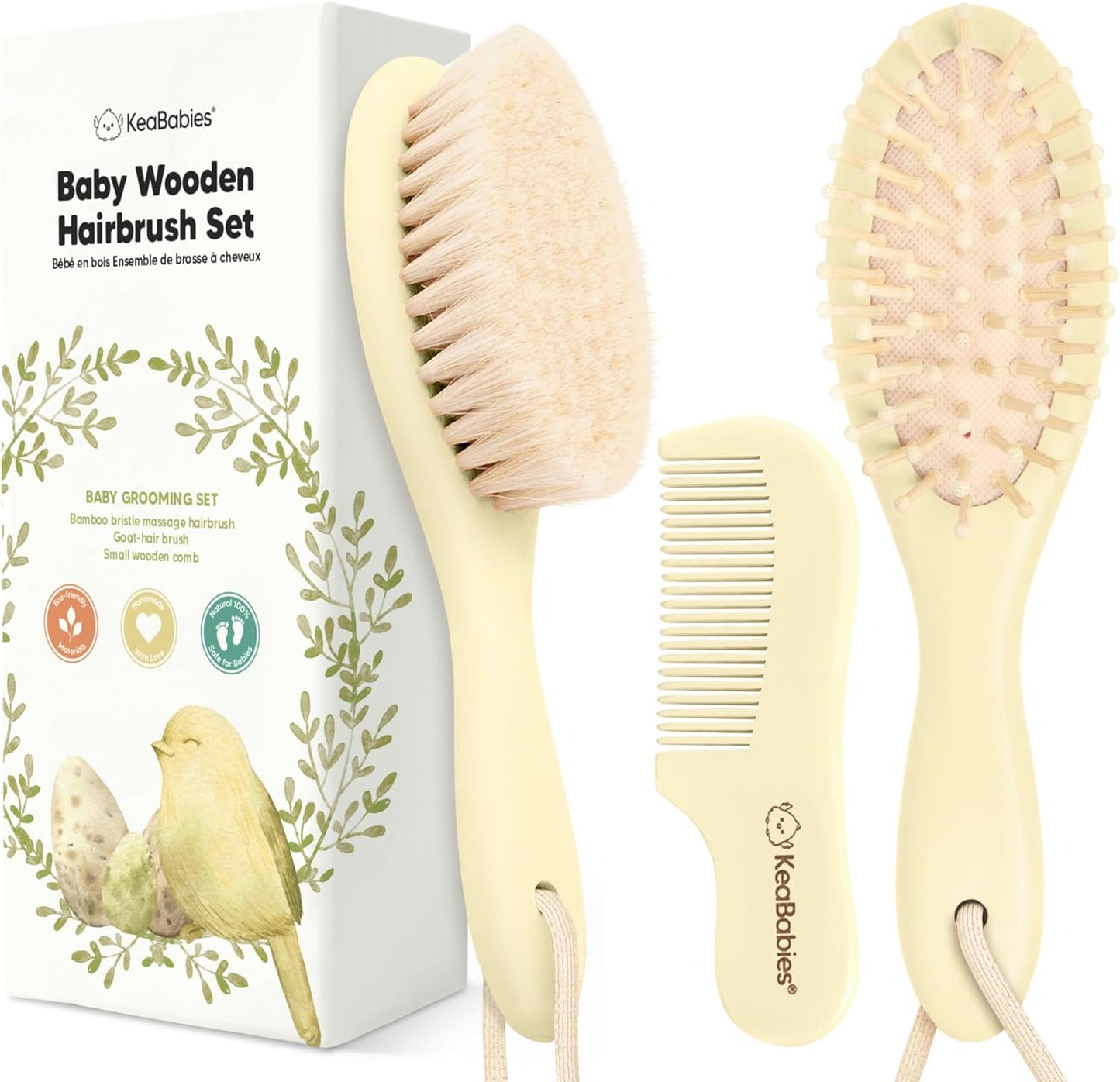 Baby Hair Brush and Baby Comb Set - Baby Brush Set for Newborns, Toddler Hair Brush, Wooden Baby Hair Brushes & Combs, Goat Hair Brush, Infant Hair Brush, Cradle Cap Brush (Oval, Walnut)