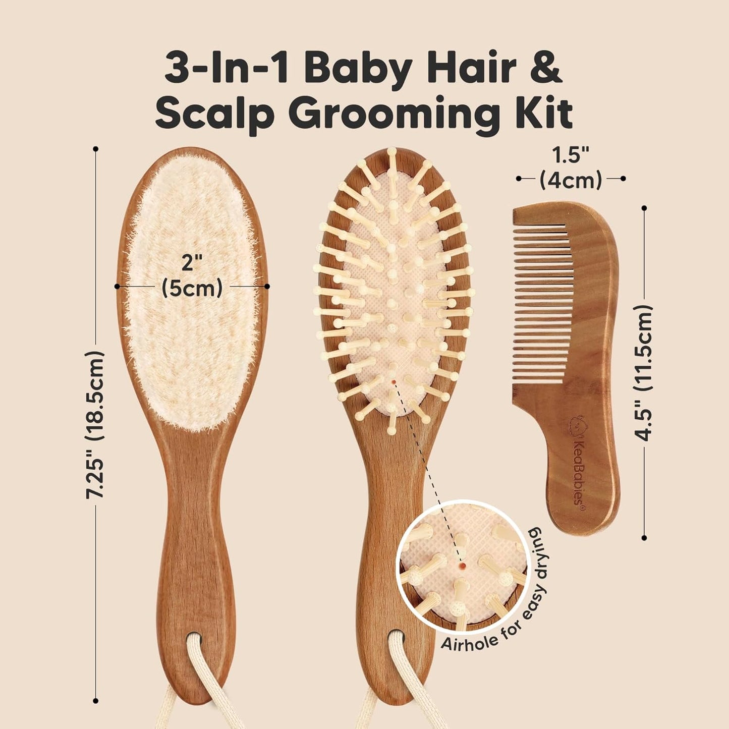 Baby Hair Brush and Baby Comb Set - Baby Brush Set for Newborns, Toddler Hair Brush, Wooden Baby Hair Brushes & Combs, Goat Hair Brush, Infant Hair Brush, Cradle Cap Brush (Oval, Walnut)