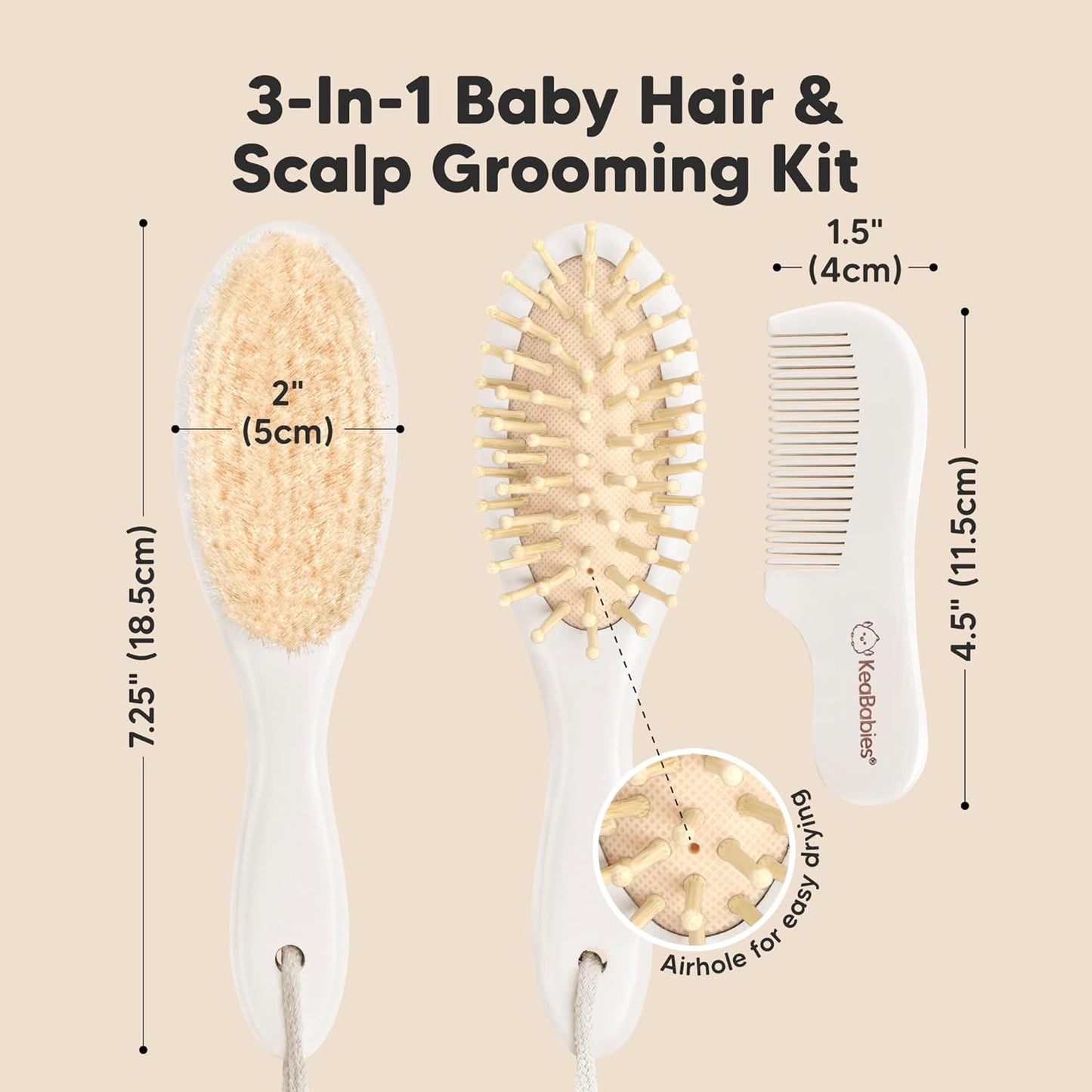 Baby Hair Brush and Baby Comb Set - Baby Brush Set for Newborns, Toddler Hair Brush, Wooden Baby Hair Brushes & Combs, Goat Hair Brush, Infant Hair Brush, Cradle Cap Brush (Oval, Walnut)