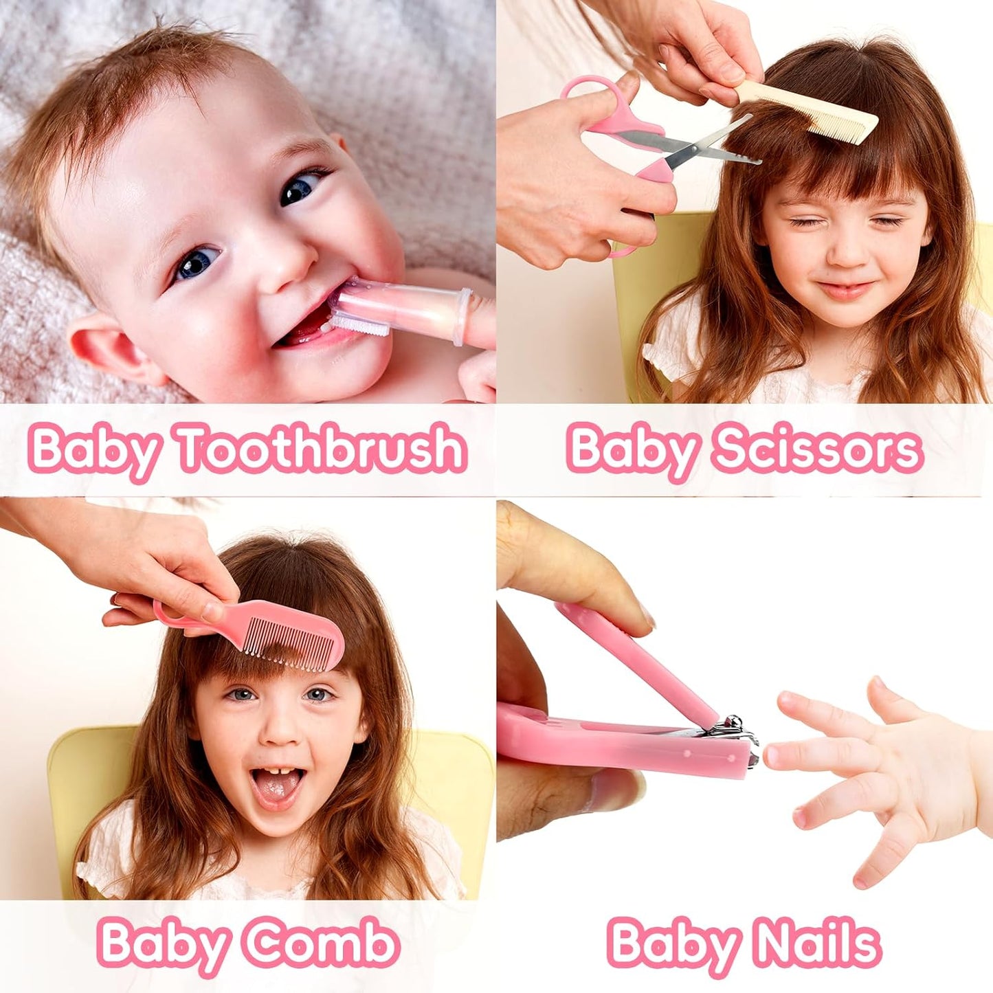 Baby Grooming Kit, Infant Safety Care Set with Hair Brush Comb Nail Clipper Nasal Aspirator Ear Cleaner,Baby Essentials Kit for Newborn Girls Boys (Pink Baby Grooming kit)