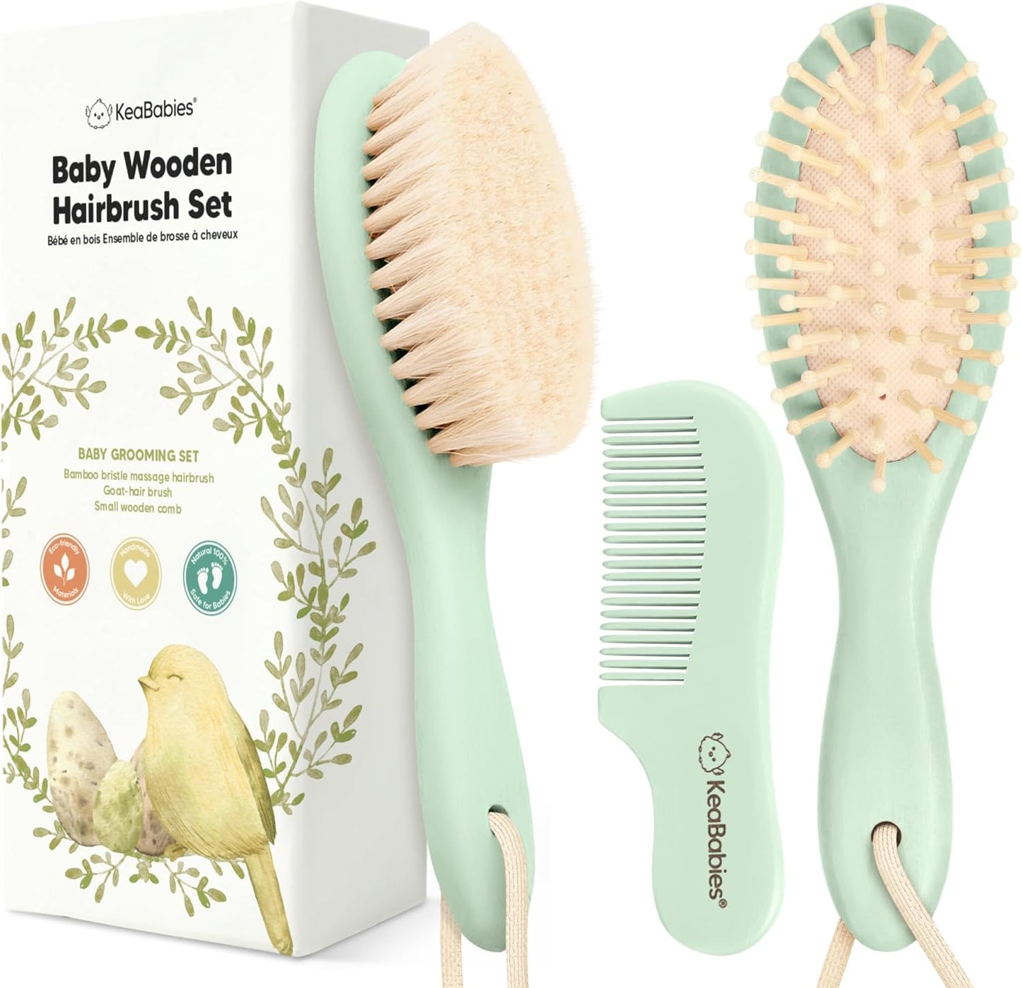 Baby Hair Brush and Baby Comb Set - Baby Brush Set for Newborns, Toddler Hair Brush, Wooden Baby Hair Brushes & Combs, Goat Hair Brush, Infant Hair Brush, Cradle Cap Brush (Oval, Walnut)