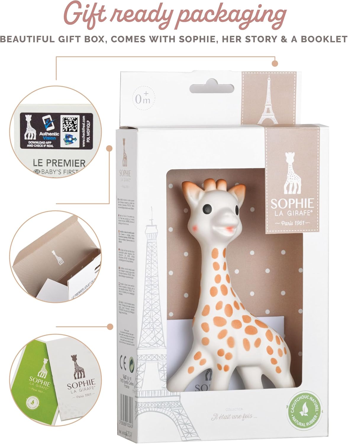 Sophie la Girafe - Baby Teething Toy - Multi-Sensory Engagement - Safe 100% Natural Rubber - Interactive Squeaker - Over 60 Years Legacy - Age: 0 m +