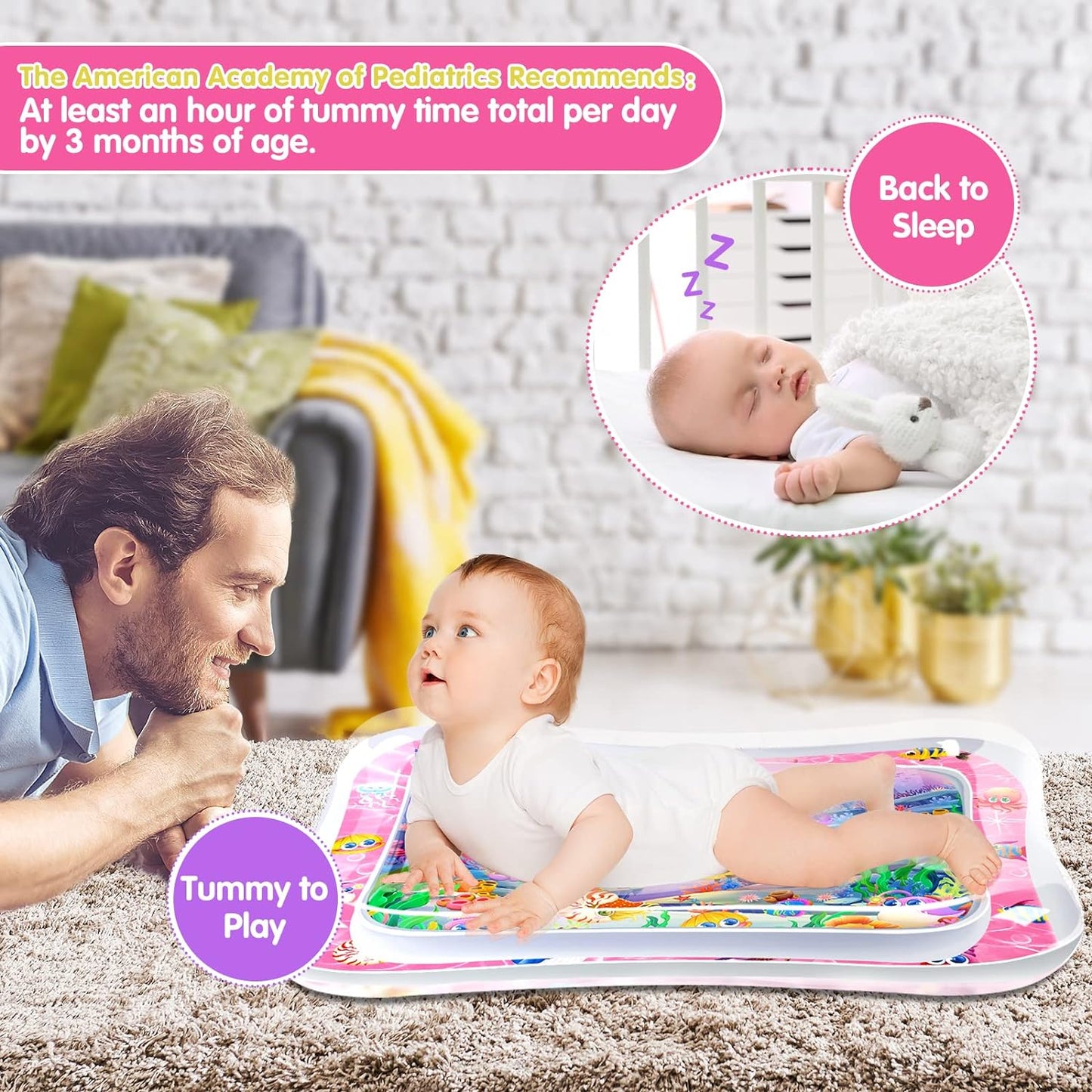 Infinno Inflatable Tummy Time Mat Premium Baby Water Play Mat for Infants and Toddlers Baby Toys for 3 to 24 Months, Strengthen Your Baby's Muscles, Portable