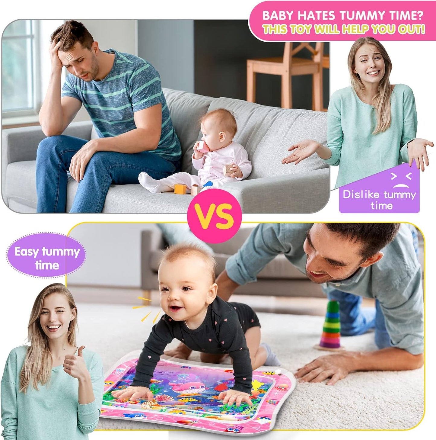 Infinno Inflatable Tummy Time Mat Premium Baby Water Play Mat for Infants and Toddlers Baby Toys for 3 to 24 Months, Strengthen Your Baby's Muscles, Portable