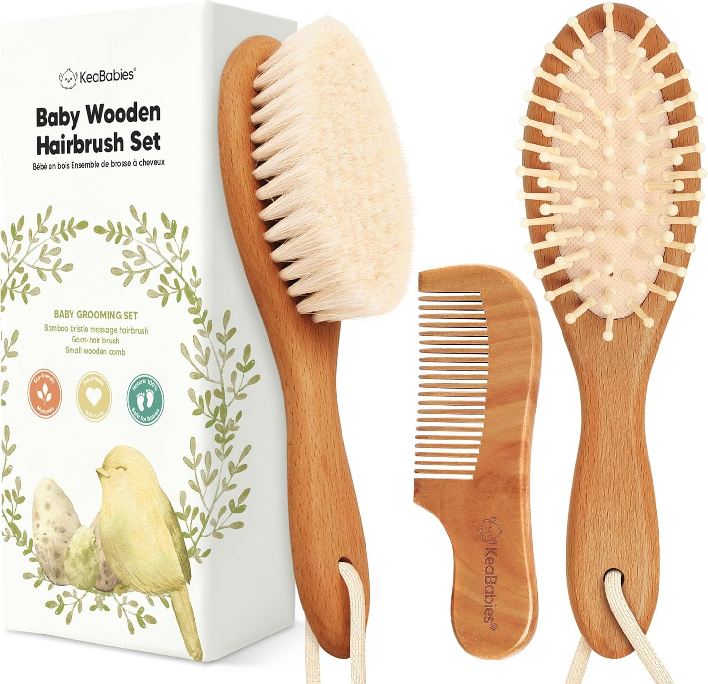 Baby Hair Brush and Baby Comb Set - Baby Brush Set for Newborns, Toddler Hair Brush, Wooden Baby Hair Brushes & Combs, Goat Hair Brush, Infant Hair Brush, Cradle Cap Brush (Oval, Walnut)