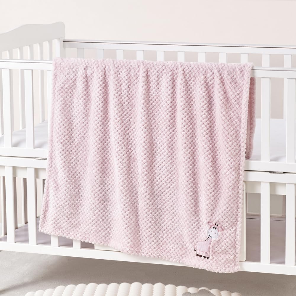 CREVENT 76x102cm Cute Cozy Fluffy Warm Baby Blanket for Girls Infants Toddlers' Bedding Crib Cot Stroller, Baby Shower Birthday Newborn's Pink- Baby Giraffe