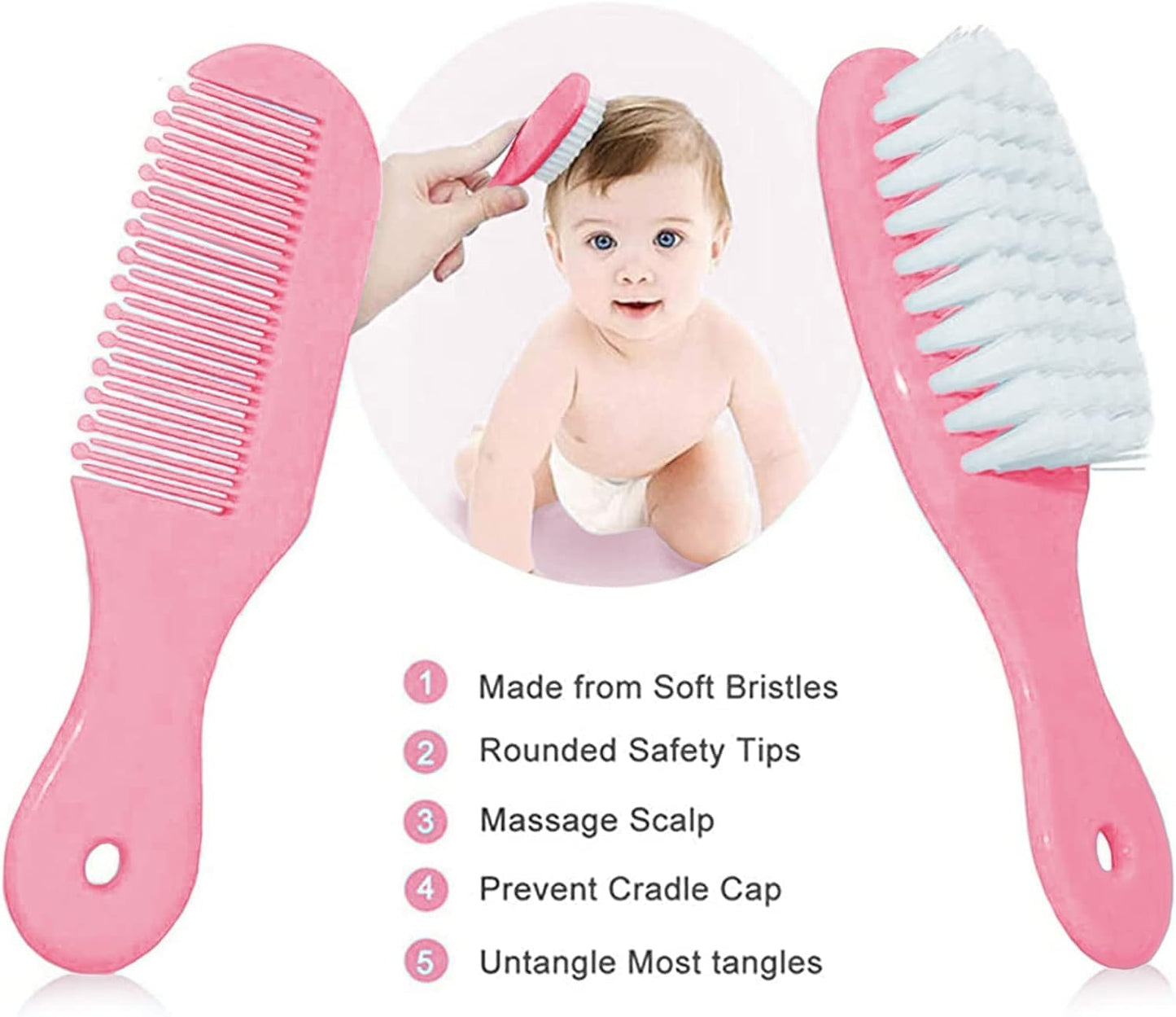 Baby Grooming Kit, Infant Safety Care Set with Hair Brush Comb Nail Clipper Nasal Aspirator Ear Cleaner,Baby Essentials Kit for Newborn Girls Boys (Pink Baby Grooming kit)