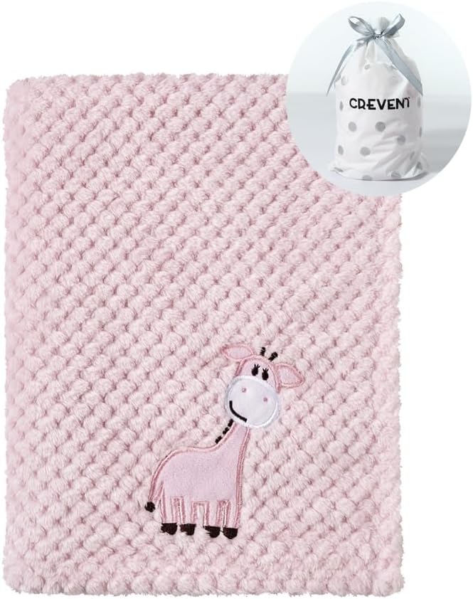 CREVENT 76x102cm Cute Cozy Fluffy Warm Baby Blanket for Girls Infants Toddlers' Bedding Crib Cot Stroller, Baby Shower Birthday Newborn's Pink- Baby Giraffe