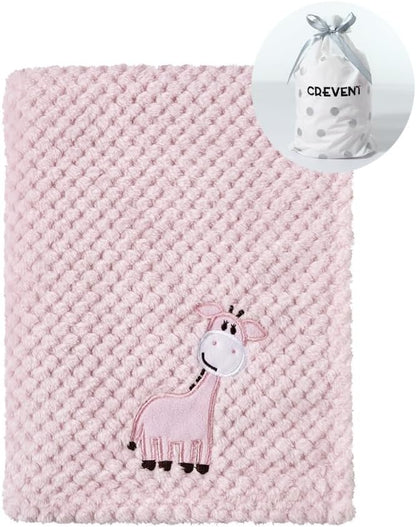 CREVENT 76x102cm Cute Cozy Fluffy Warm Baby Blanket for Girls Infants Toddlers' Bedding Crib Cot Stroller, Baby Shower Birthday Newborn's Pink- Baby Giraffe