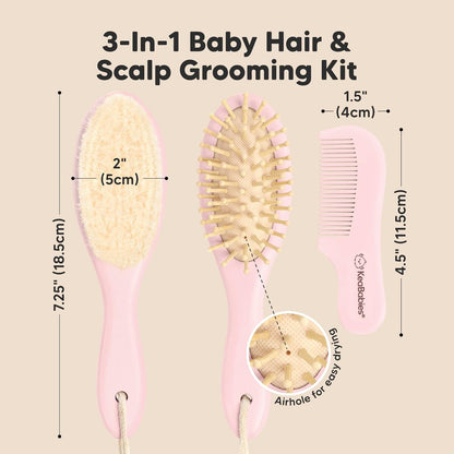 Baby Hair Brush and Baby Comb Set - Baby Brush Set for Newborns, Toddler Hair Brush, Wooden Baby Hair Brushes & Combs, Goat Hair Brush, Infant Hair Brush, Cradle Cap Brush (Oval, Walnut)