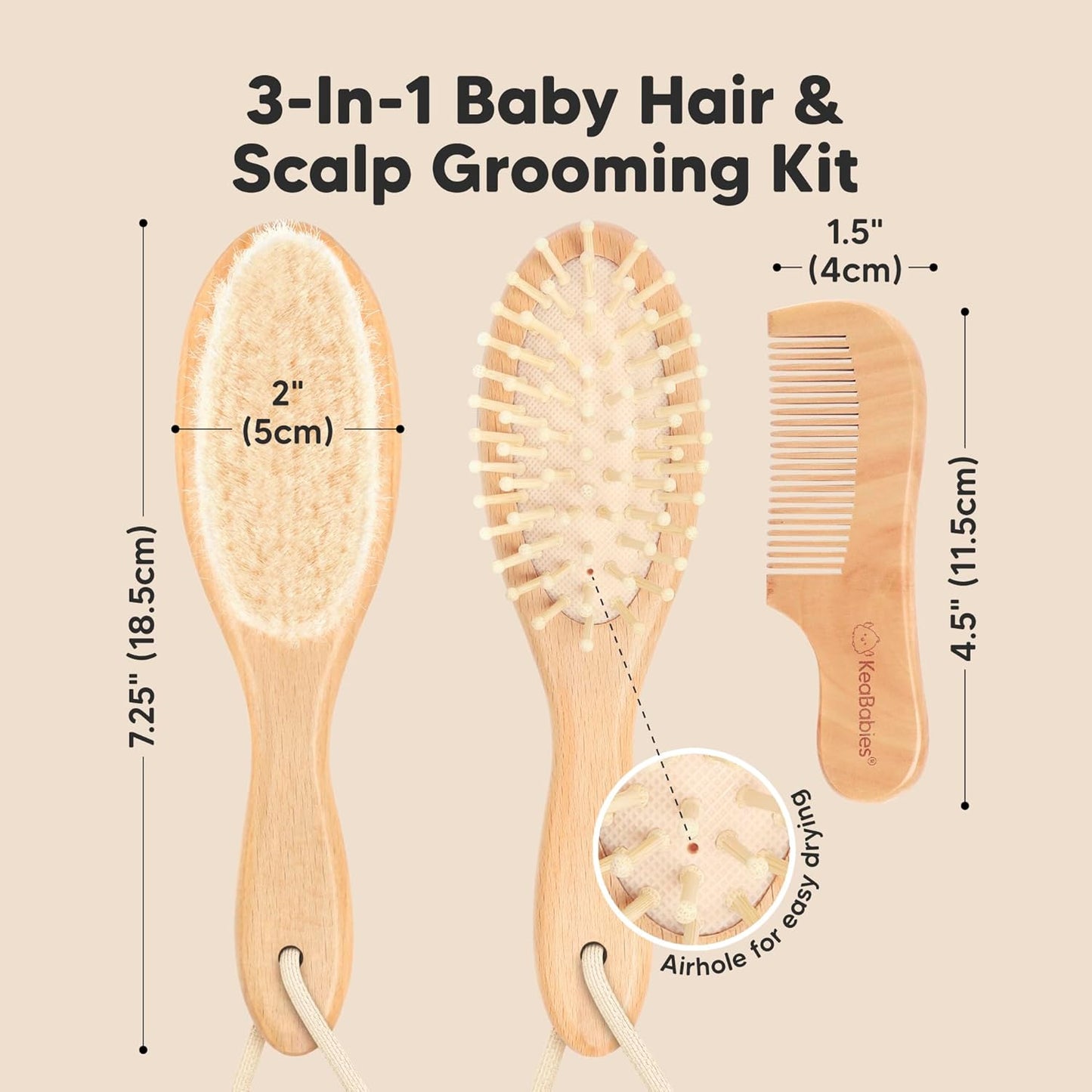 Baby Hair Brush and Baby Comb Set - Baby Brush Set for Newborns, Toddler Hair Brush, Wooden Baby Hair Brushes & Combs, Goat Hair Brush, Infant Hair Brush, Cradle Cap Brush (Oval, Walnut)