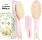 Baby Hair Brush and Baby Comb Set - Baby Brush Set for Newborns, Toddler Hair Brush, Wooden Baby Hair Brushes & Combs, Goat Hair Brush, Infant Hair Brush, Cradle Cap Brush (Oval, Walnut)