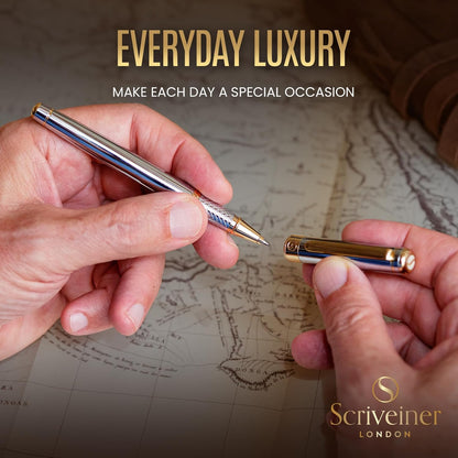 Scriveiner Gold Rollerball Pen - Stunning Luxury Pen with 24K Gold Finish, Schmidt Ink Refill, Best Roller Ball Pen Gift Set for Men & Women, Professional, Executive Office, Nice Pens