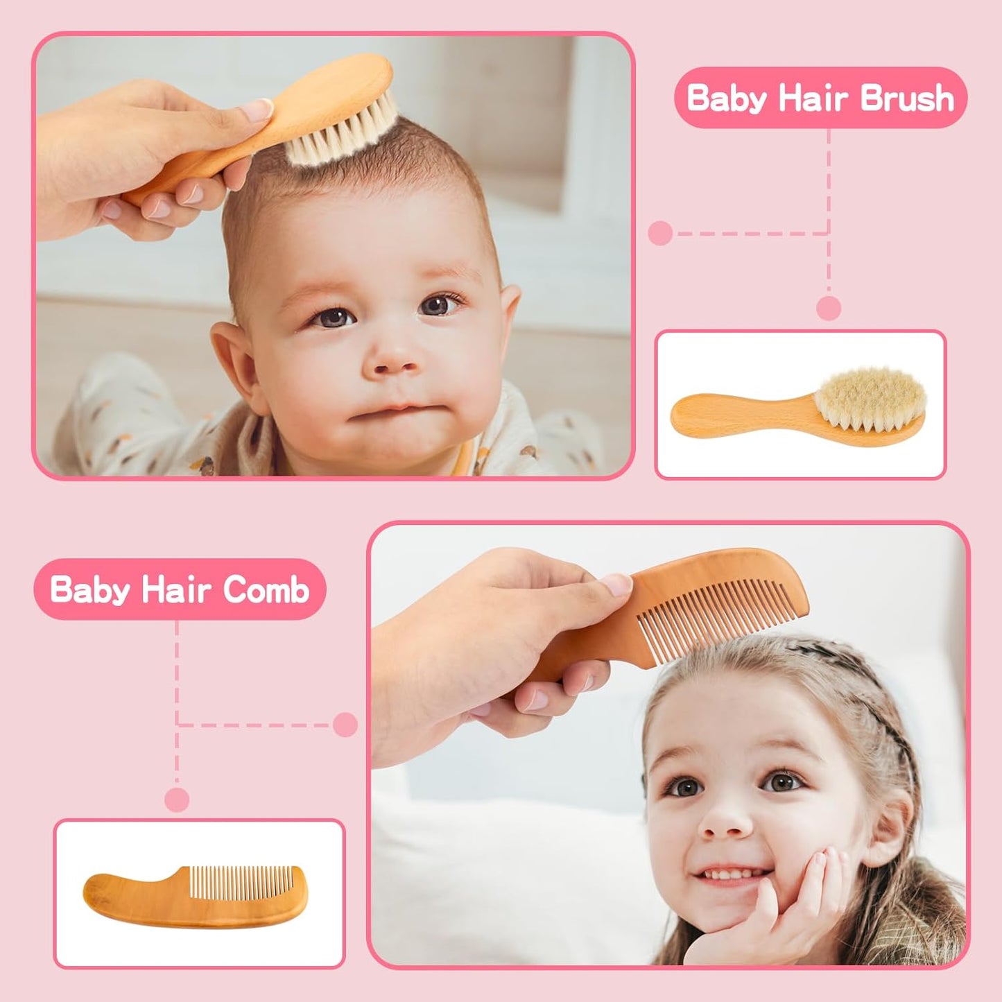 Baby Grooming Kit, Infant Safety Care Set with Hair Brush Comb Nail Clipper Nasal Aspirator Ear Cleaner,Baby Essentials Kit for Newborn Girls Boys (Pink Baby Grooming kit)