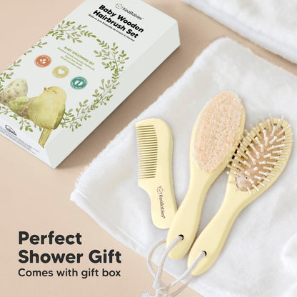 Baby Hair Brush and Baby Comb Set - Baby Brush Set for Newborns, Toddler Hair Brush, Wooden Baby Hair Brushes & Combs, Goat Hair Brush, Infant Hair Brush, Cradle Cap Brush (Oval, Walnut)