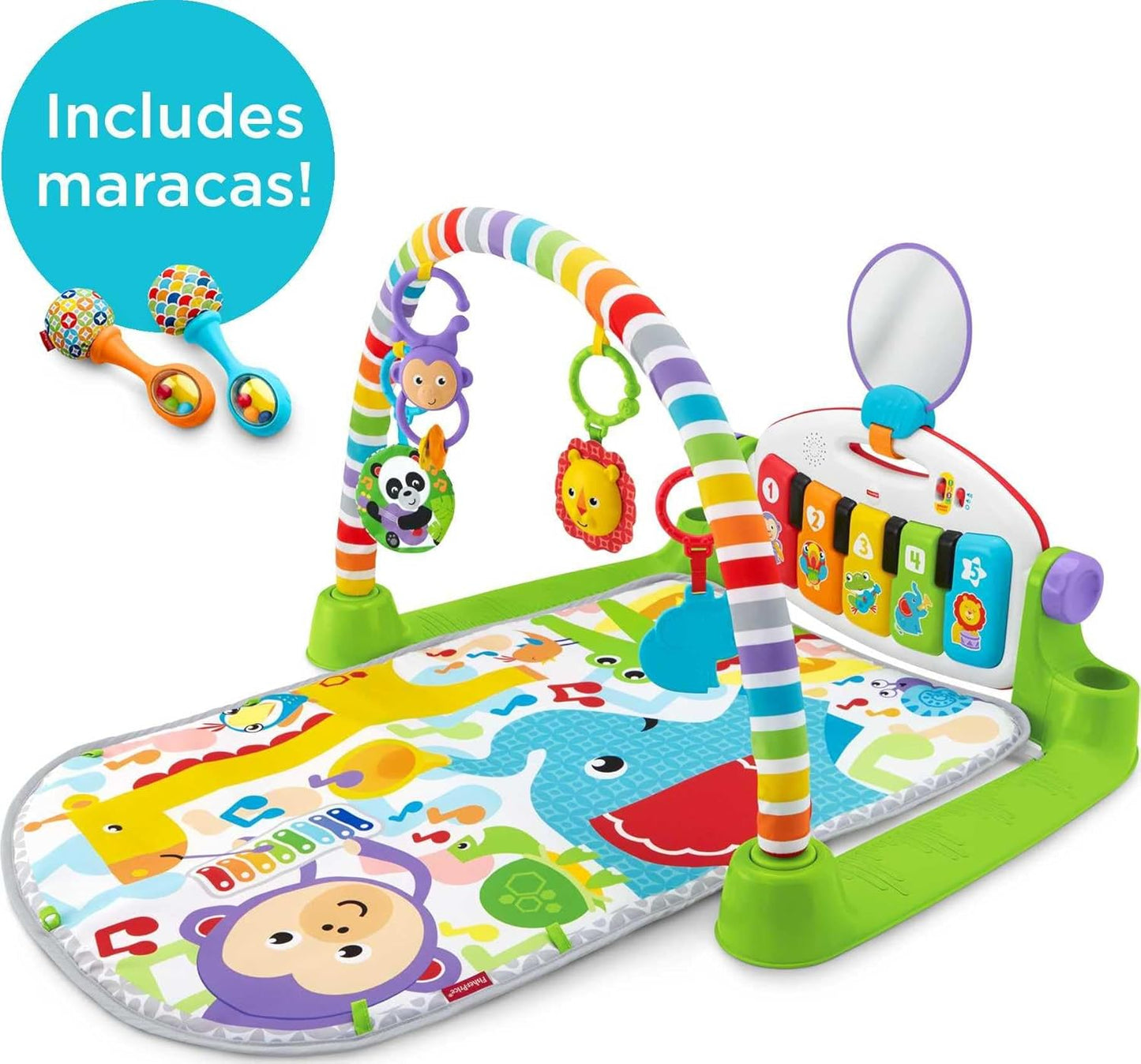 Fisher-Price Baby Playmat Deluxe Kick & Play Piano Gym, Green Musical Learning Toy with 2 Rattle Maracas for Developmental Play Newborns 0+ Months (Amazon Exclusive)