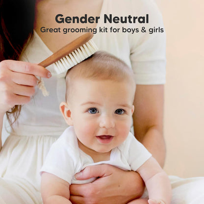 Baby Hair Brush and Baby Comb Set - Baby Brush Set for Newborns, Toddler Hair Brush, Wooden Baby Hair Brushes & Combs, Goat Hair Brush, Infant Hair Brush, Cradle Cap Brush (Oval, Walnut)