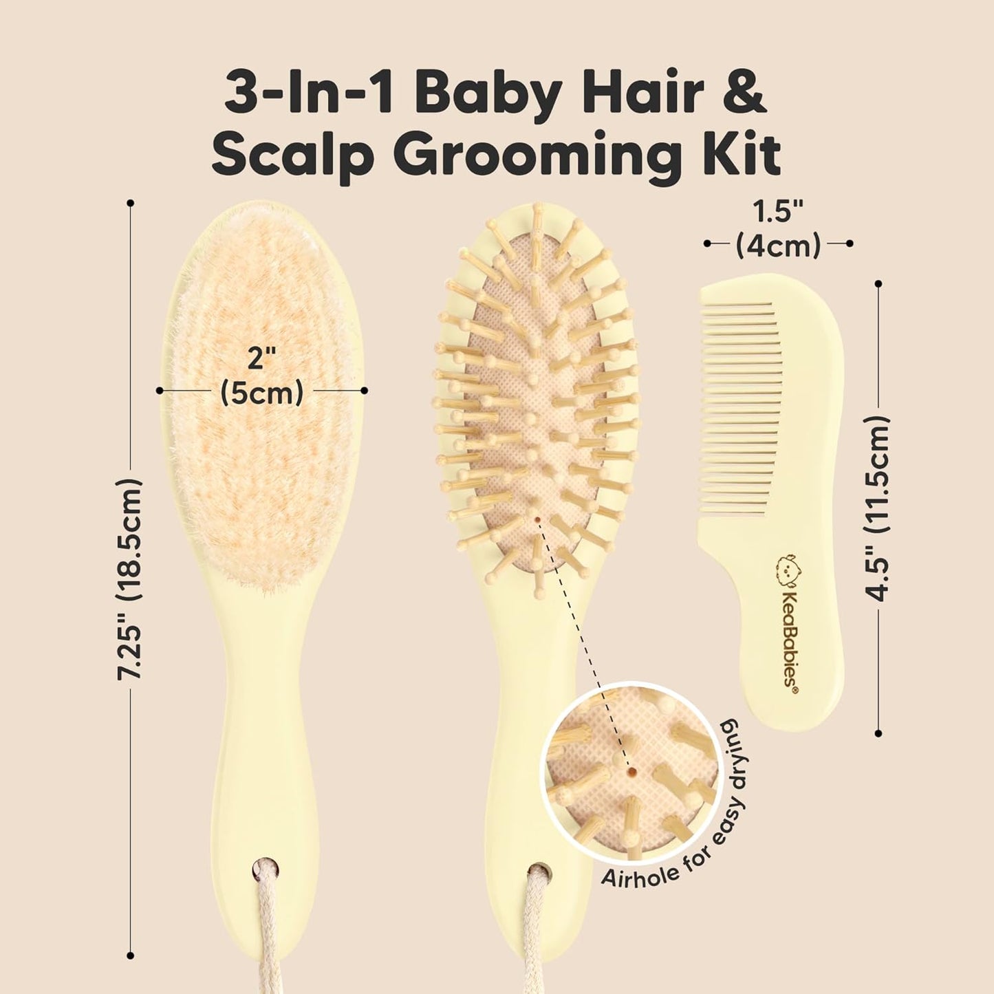 Baby Hair Brush and Baby Comb Set - Baby Brush Set for Newborns, Toddler Hair Brush, Wooden Baby Hair Brushes & Combs, Goat Hair Brush, Infant Hair Brush, Cradle Cap Brush (Oval, Walnut)