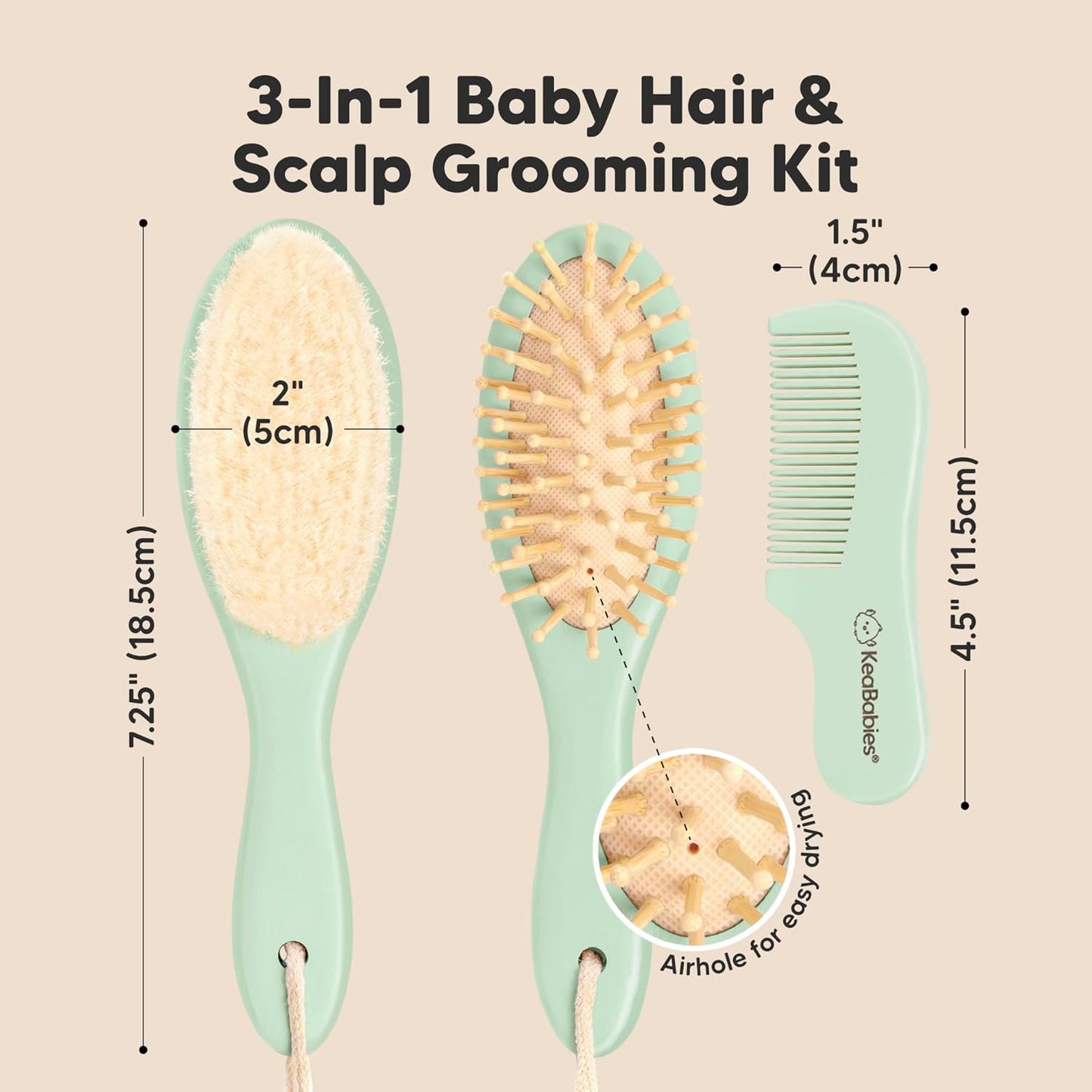 Baby Hair Brush and Baby Comb Set - Baby Brush Set for Newborns, Toddler Hair Brush, Wooden Baby Hair Brushes & Combs, Goat Hair Brush, Infant Hair Brush, Cradle Cap Brush (Oval, Walnut)