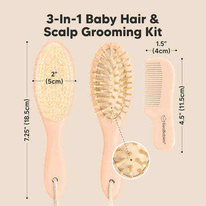 Baby Hair Brush and Baby Comb Set - Baby Brush Set for Newborns, Toddler Hair Brush, Wooden Baby Hair Brushes & Combs, Goat Hair Brush, Infant Hair Brush, Cradle Cap Brush (Oval, Walnut)