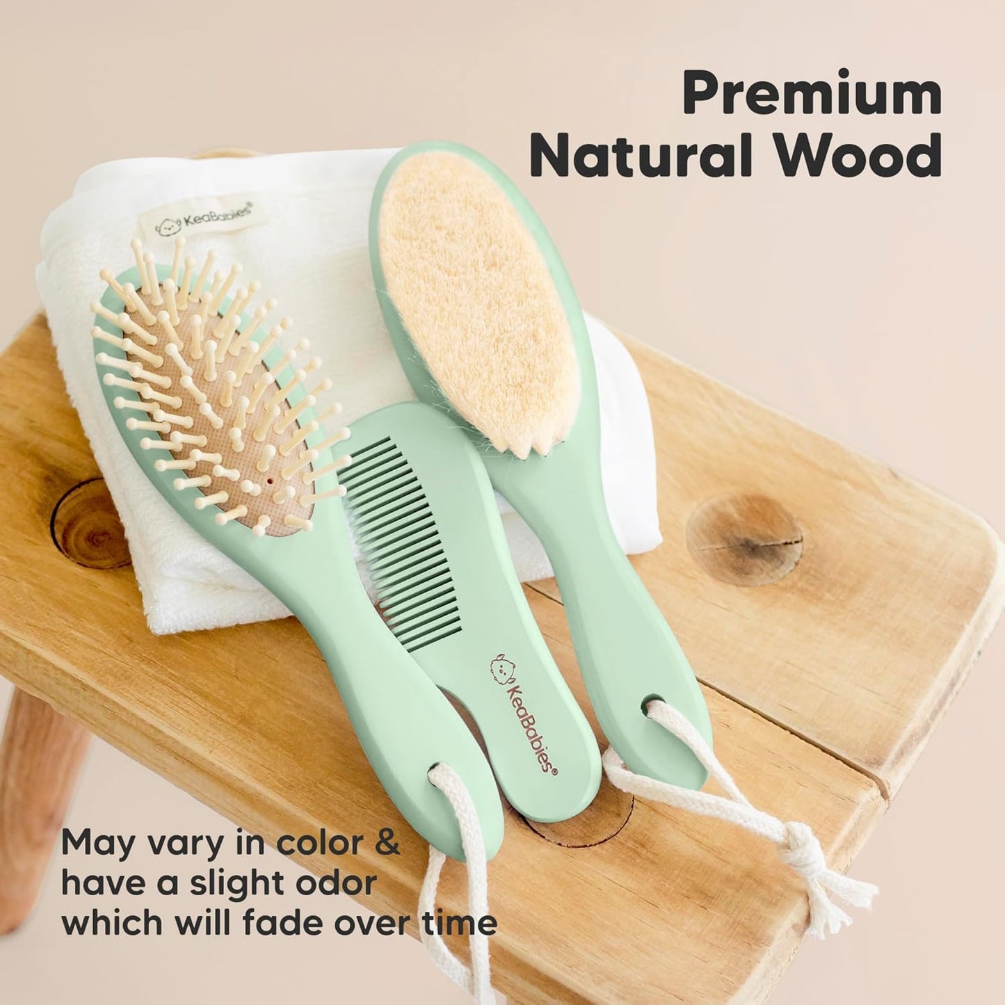 Baby Hair Brush and Baby Comb Set - Baby Brush Set for Newborns, Toddler Hair Brush, Wooden Baby Hair Brushes & Combs, Goat Hair Brush, Infant Hair Brush, Cradle Cap Brush (Oval, Walnut)