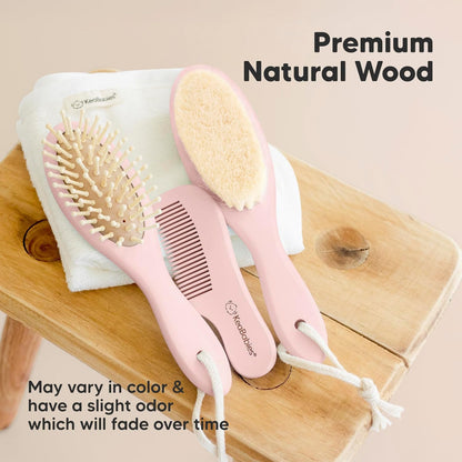 Baby Hair Brush and Baby Comb Set - Baby Brush Set for Newborns, Toddler Hair Brush, Wooden Baby Hair Brushes & Combs, Goat Hair Brush, Infant Hair Brush, Cradle Cap Brush (Oval, Walnut)