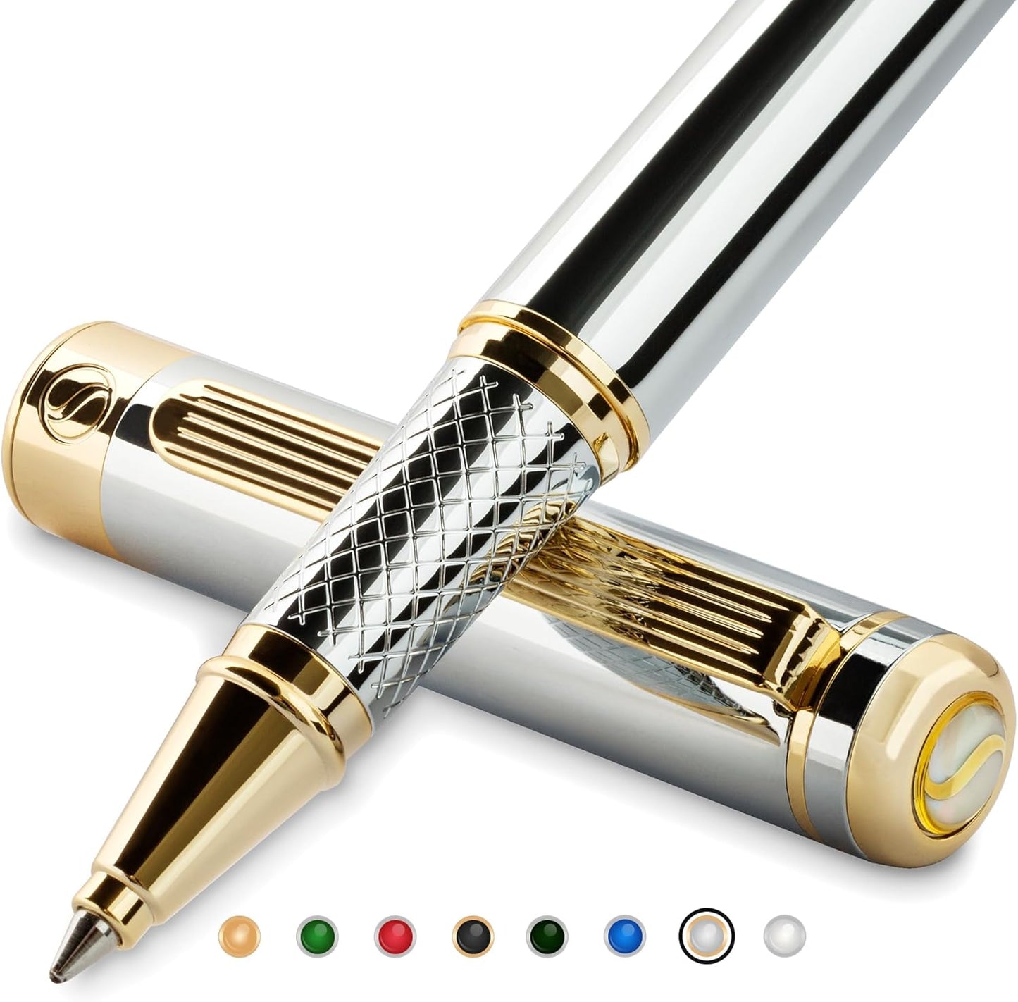 Scriveiner Gold Rollerball Pen - Stunning Luxury Pen with 24K Gold Finish, Schmidt Ink Refill, Best Roller Ball Pen Gift Set for Men & Women, Professional, Executive Office, Nice Pens