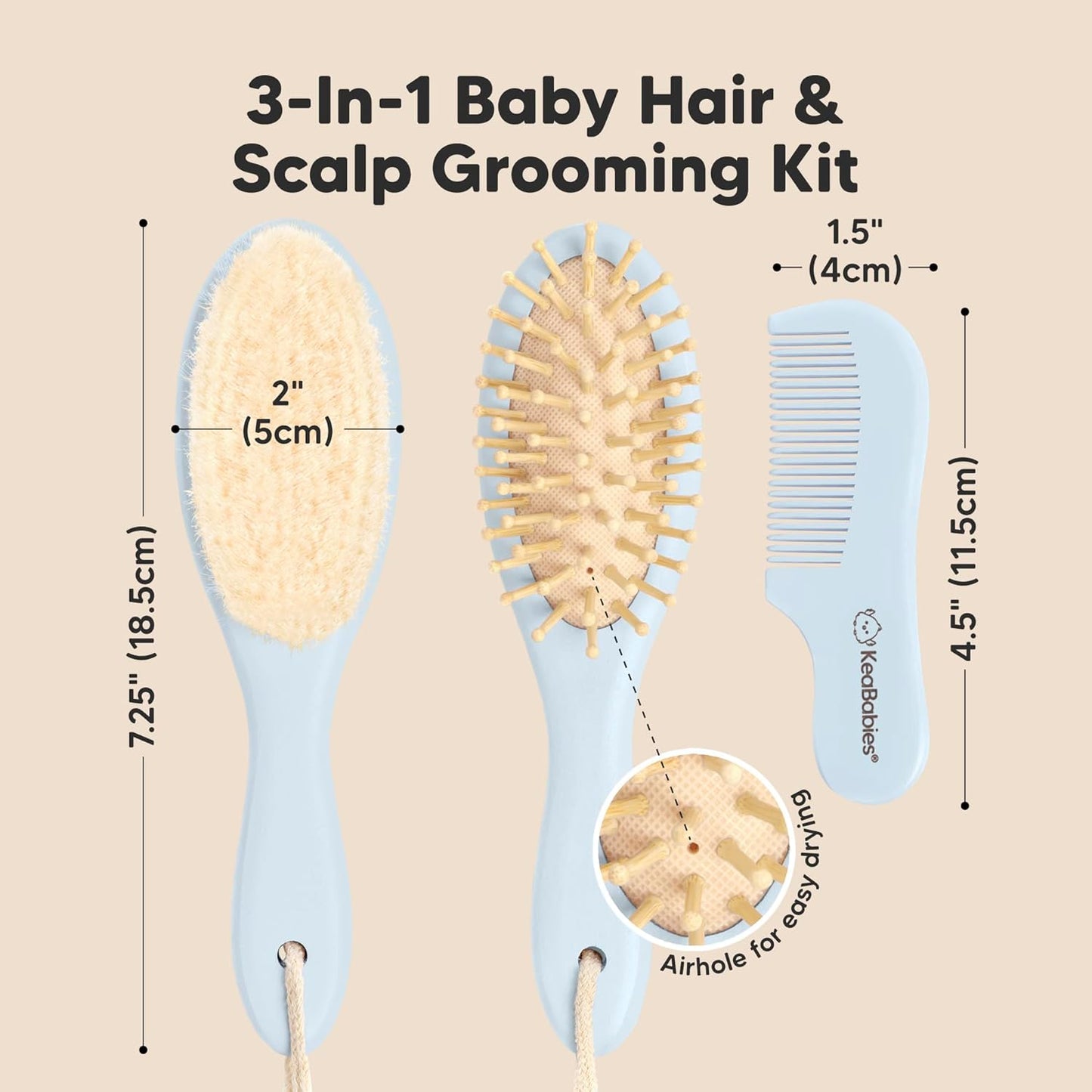 Baby Hair Brush and Baby Comb Set - Baby Brush Set for Newborns, Toddler Hair Brush, Wooden Baby Hair Brushes & Combs, Goat Hair Brush, Infant Hair Brush, Cradle Cap Brush (Oval, Walnut)