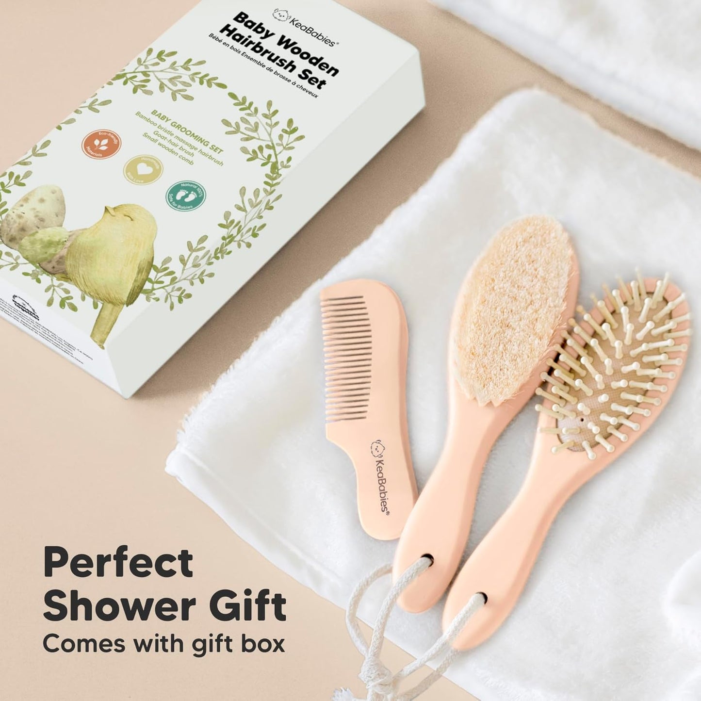 Baby Hair Brush and Baby Comb Set - Baby Brush Set for Newborns, Toddler Hair Brush, Wooden Baby Hair Brushes & Combs, Goat Hair Brush, Infant Hair Brush, Cradle Cap Brush (Oval, Walnut)