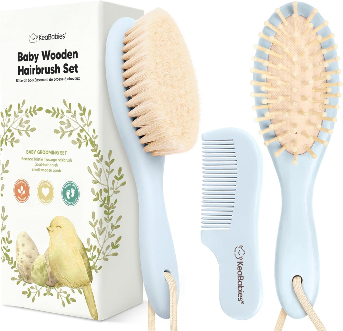 Baby Hair Brush and Baby Comb Set - Baby Brush Set for Newborns, Toddler Hair Brush, Wooden Baby Hair Brushes & Combs, Goat Hair Brush, Infant Hair Brush, Cradle Cap Brush (Oval, Walnut)