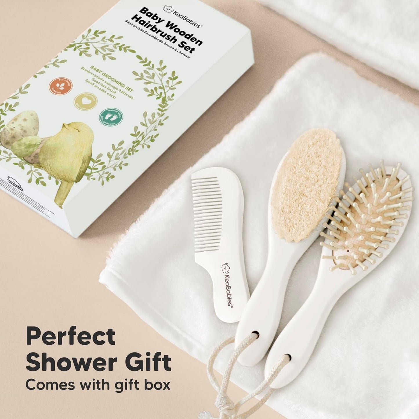 Baby Hair Brush and Baby Comb Set - Baby Brush Set for Newborns, Toddler Hair Brush, Wooden Baby Hair Brushes & Combs, Goat Hair Brush, Infant Hair Brush, Cradle Cap Brush (Oval, Walnut)