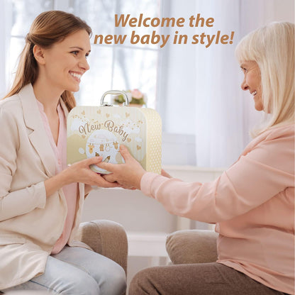 Baby Gift Set – Newborn Baby Gifts Include Baby Clothes, Muslin Cloths, Cute Blue Teddy Bear and Hanging Plaque