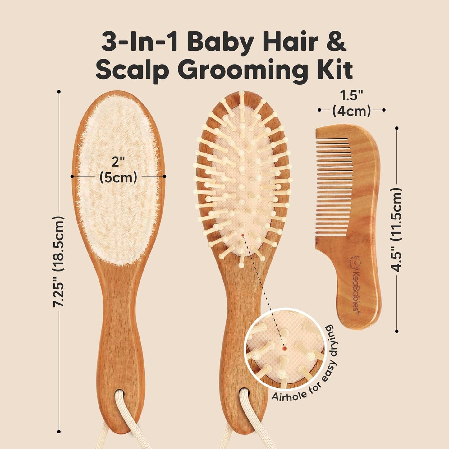 Baby Hair Brush and Baby Comb Set - Baby Brush Set for Newborns, Toddler Hair Brush, Wooden Baby Hair Brushes & Combs, Goat Hair Brush, Infant Hair Brush, Cradle Cap Brush (Oval, Walnut)
