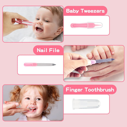 Baby Grooming Kit, Infant Safety Care Set with Hair Brush Comb Nail Clipper Nasal Aspirator Ear Cleaner,Baby Essentials Kit for Newborn Girls Boys (Pink Baby Grooming kit)