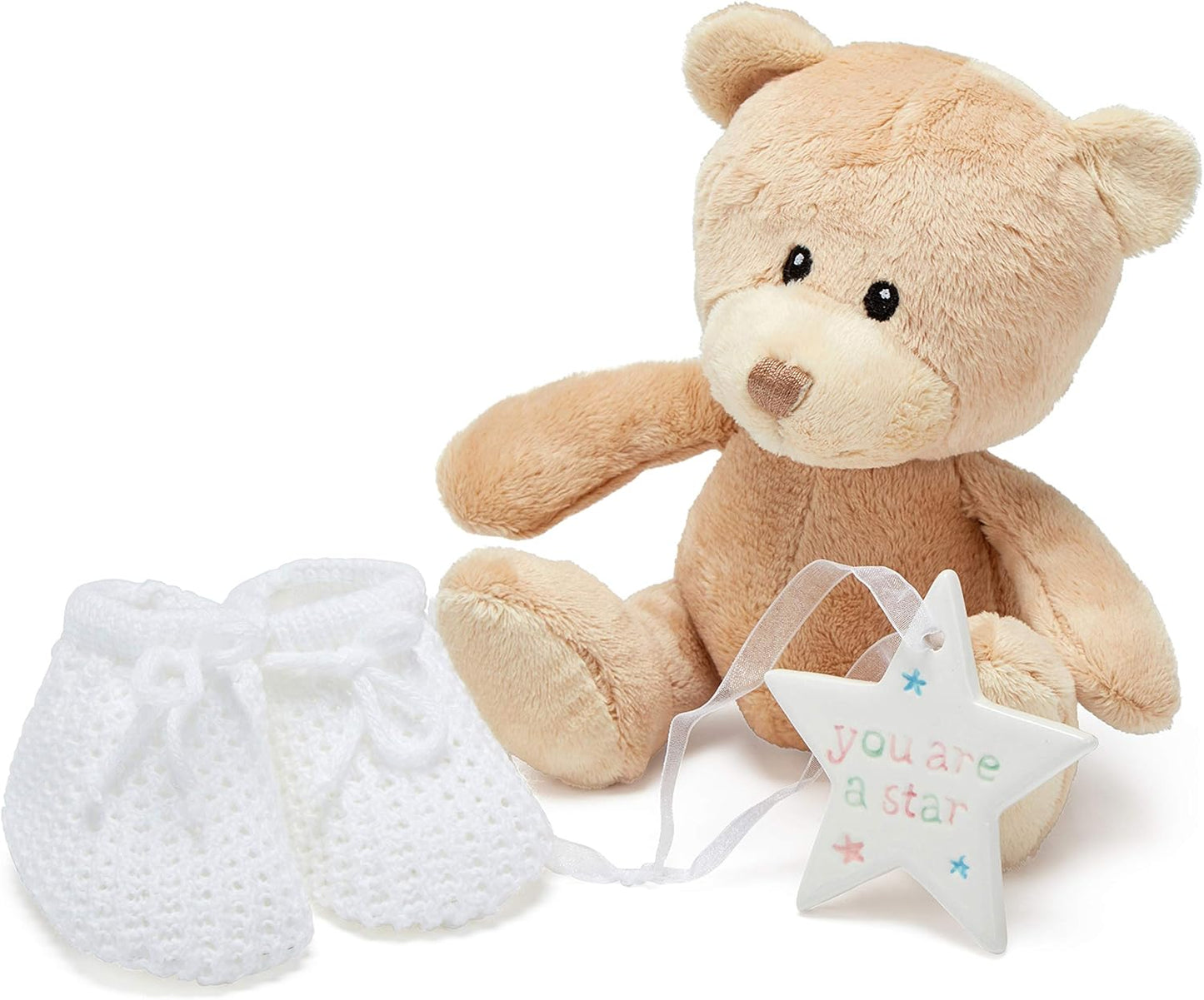 Baby Gift Set – Newborn Baby Gifts Include Baby Clothes, Muslin Cloths, Cute Blue Teddy Bear and Hanging Plaque