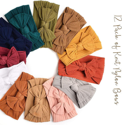 Prohouse 12 Pack Baby Nylon Headbands Hairbands Hair Bow Elastics Handmade Hair Accessories for Baby Girls Newborn Infant Toddlers Kids(Terracotta)