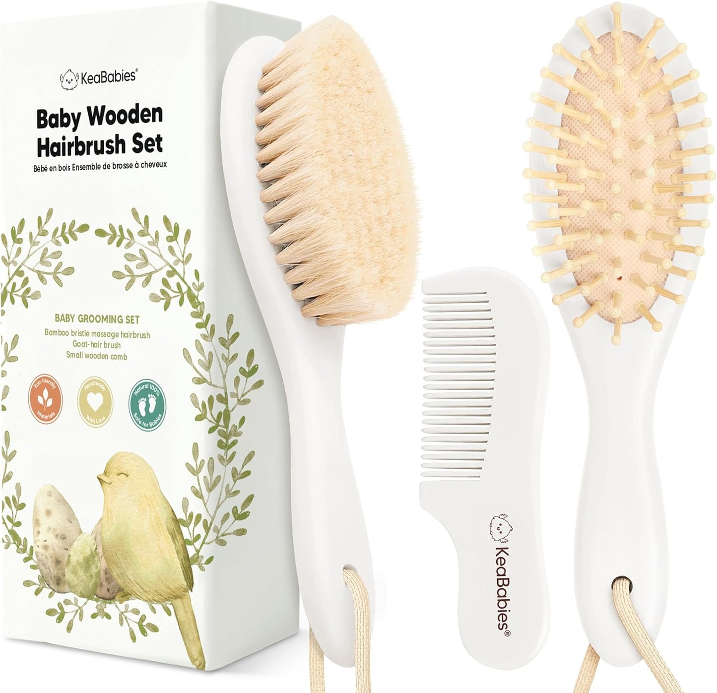 Baby Hair Brush and Baby Comb Set - Baby Brush Set for Newborns, Toddler Hair Brush, Wooden Baby Hair Brushes & Combs, Goat Hair Brush, Infant Hair Brush, Cradle Cap Brush (Oval, Walnut)