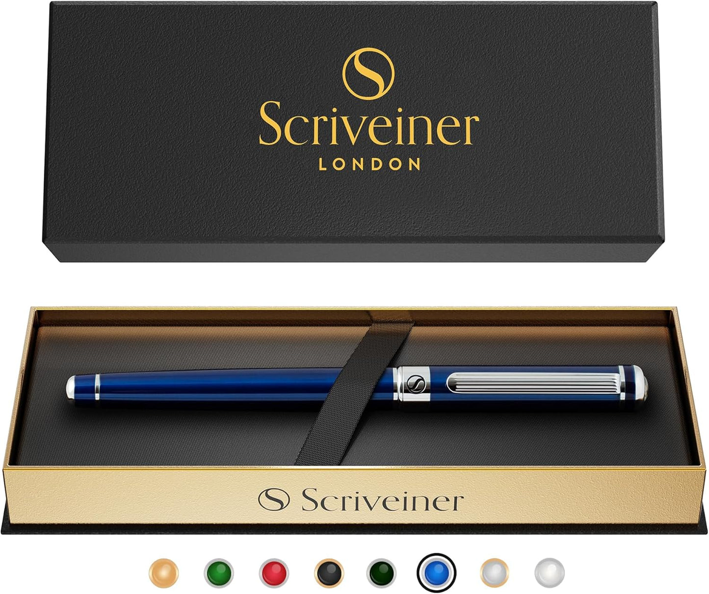 Scriveiner Gold Rollerball Pen - Stunning Luxury Pen with 24K Gold Finish, Schmidt Ink Refill, Best Roller Ball Pen Gift Set for Men & Women, Professional, Executive Office, Nice Pens