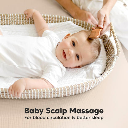 Baby Hair Brush and Baby Comb Set - Baby Brush Set for Newborns, Toddler Hair Brush, Wooden Baby Hair Brushes & Combs, Goat Hair Brush, Infant Hair Brush, Cradle Cap Brush (Oval, Walnut)