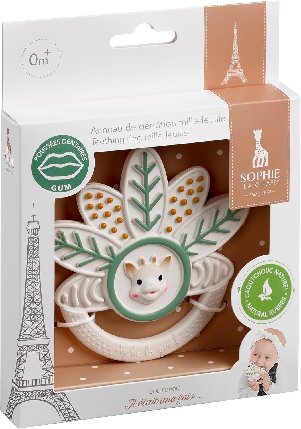 Sophie la Girafe - Teething Ring Mille-Feuille - 100% Natural Rubber - Multiple Textures - Gums Massage - Easy Grip Handle - Baby Teether - Age: 0 m +