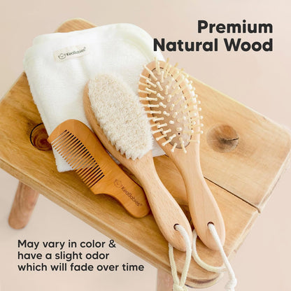 Baby Hair Brush and Baby Comb Set - Baby Brush Set for Newborns, Toddler Hair Brush, Wooden Baby Hair Brushes & Combs, Goat Hair Brush, Infant Hair Brush, Cradle Cap Brush (Oval, Walnut)