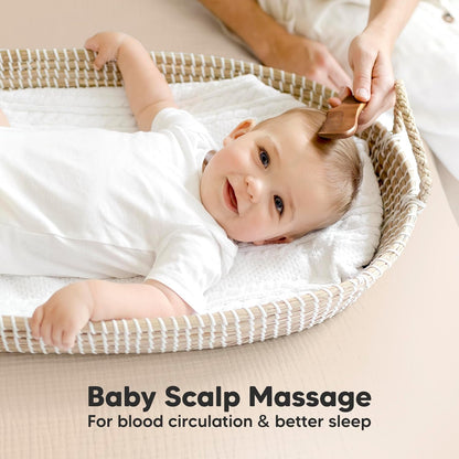 Baby Hair Brush and Baby Comb Set - Baby Brush Set for Newborns, Toddler Hair Brush, Wooden Baby Hair Brushes & Combs, Goat Hair Brush, Infant Hair Brush, Cradle Cap Brush (Oval, Walnut)