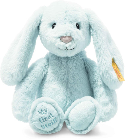 Steiff Soft Cuddly Friends My First Hoppie Rabbit 10", Premium Stuffed Animal, Light Blue
