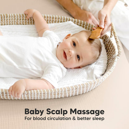 Baby Hair Brush and Baby Comb Set - Baby Brush Set for Newborns, Toddler Hair Brush, Wooden Baby Hair Brushes & Combs, Goat Hair Brush, Infant Hair Brush, Cradle Cap Brush (Oval, Walnut)