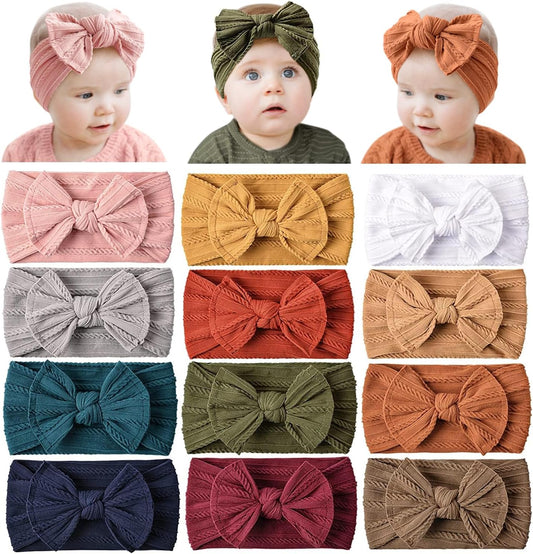 Prohouse 12 Pack Baby Nylon Headbands Hairbands Hair Bow Elastics Handmade Hair Accessories for Baby Girls Newborn Infant Toddlers Kids(Terracotta)